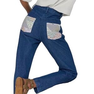 Carleen X Anthropologie Patchwork High Rise Straight Leg Jeans Size 32
